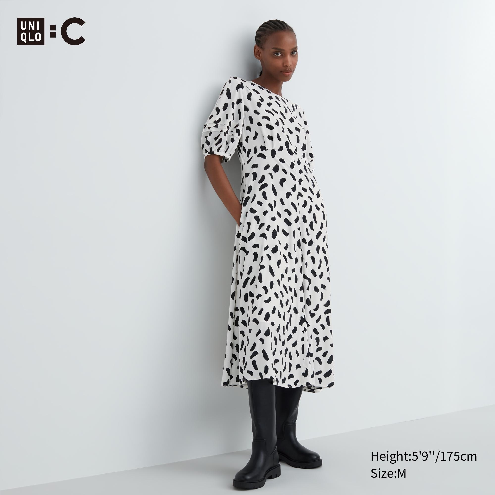 UNIQLO Printed Balloon Sleeved Dress Hvite | 70GYNEIFJ