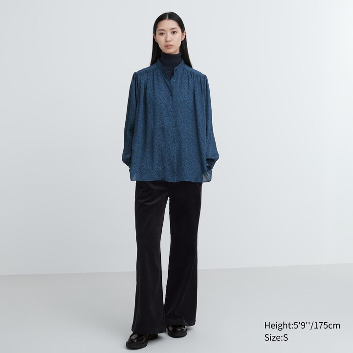 UNIQLO Printed Volume Blouse Blå | 64FCQNIGK