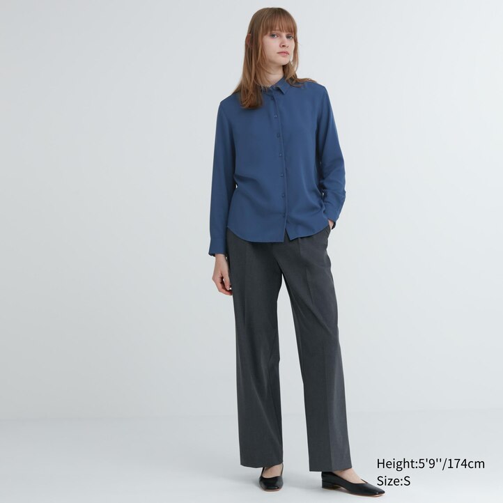 UNIQLO Rayon Long Sleeved Blouse 2021 Season Hvite | 15PWLEAFB