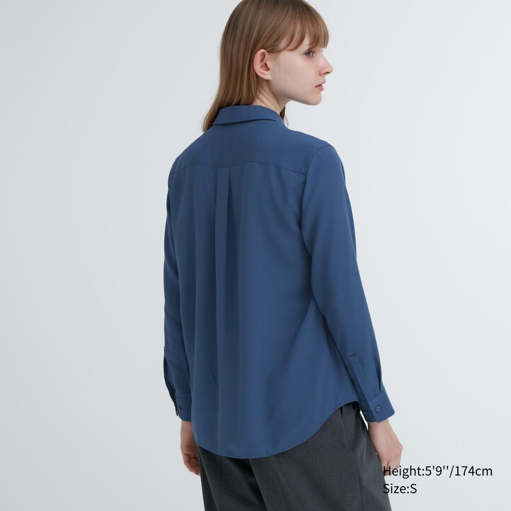 UNIQLO Rayon Long Sleeved Blouse 2021 Season Hvite | 15PWLEAFB