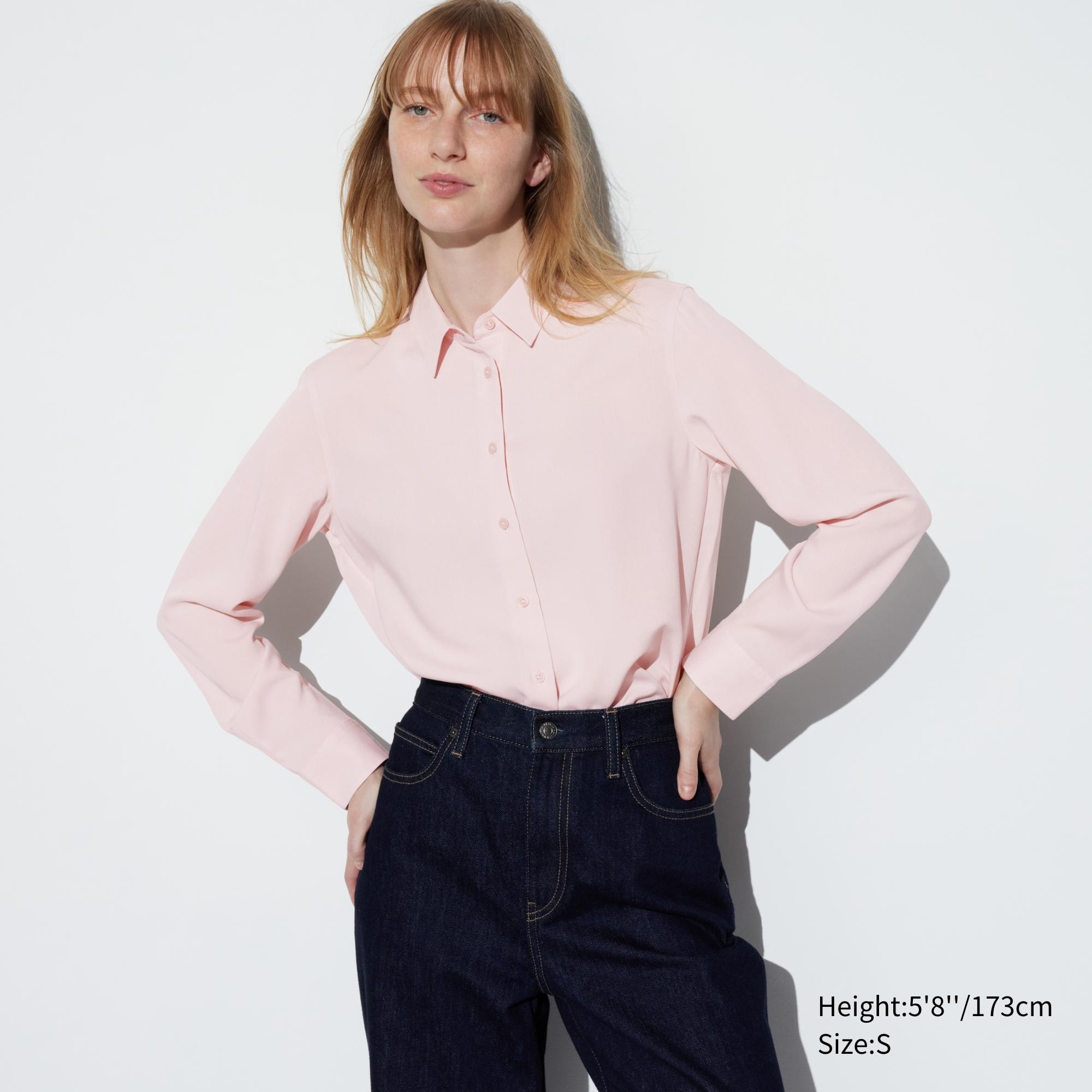 UNIQLO Rayon Long Sleeved Blouse Rosa | 74FCYXLAR