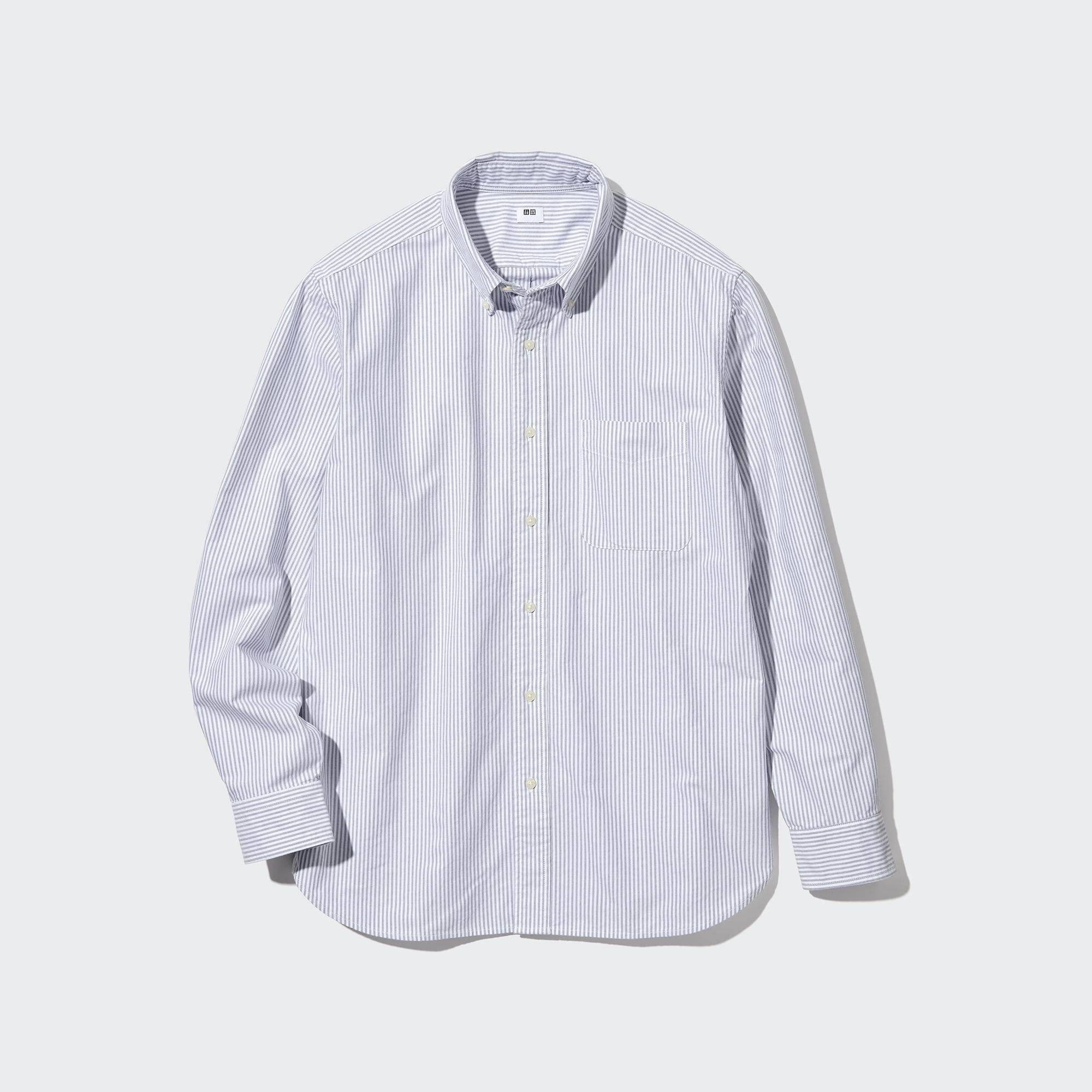 UNIQLO Regular Fit Striped Oxford Shirt Gray | 92JLQUMFA