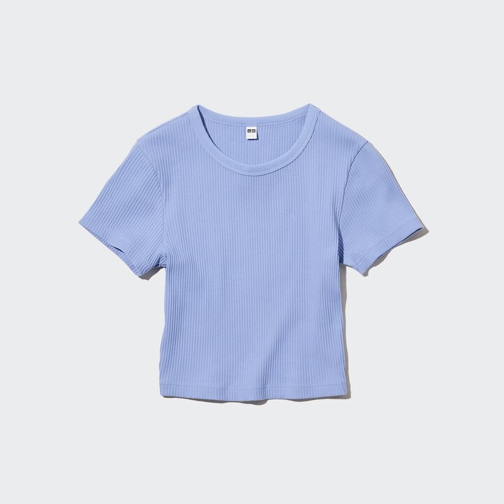 UNIQLO Ribbed Cropped Crew Neck T-Shirt Rosa | 03JYHZDFB