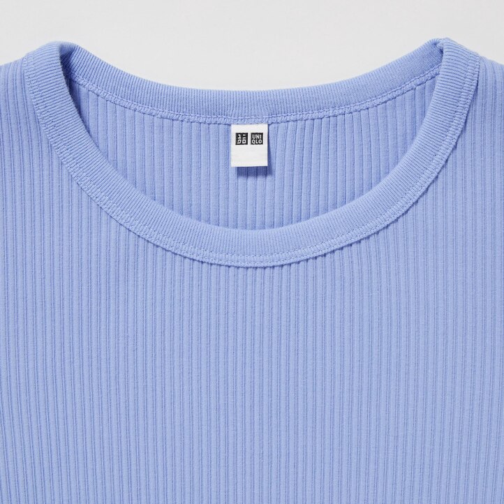 UNIQLO Ribbed Cropped Crew Neck T-Shirt Rosa | 03JYHZDFB