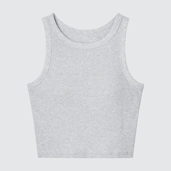 UNIQLO Ribbed Cropped Sleeveless Bra Top Hvite | 83WALXHSB