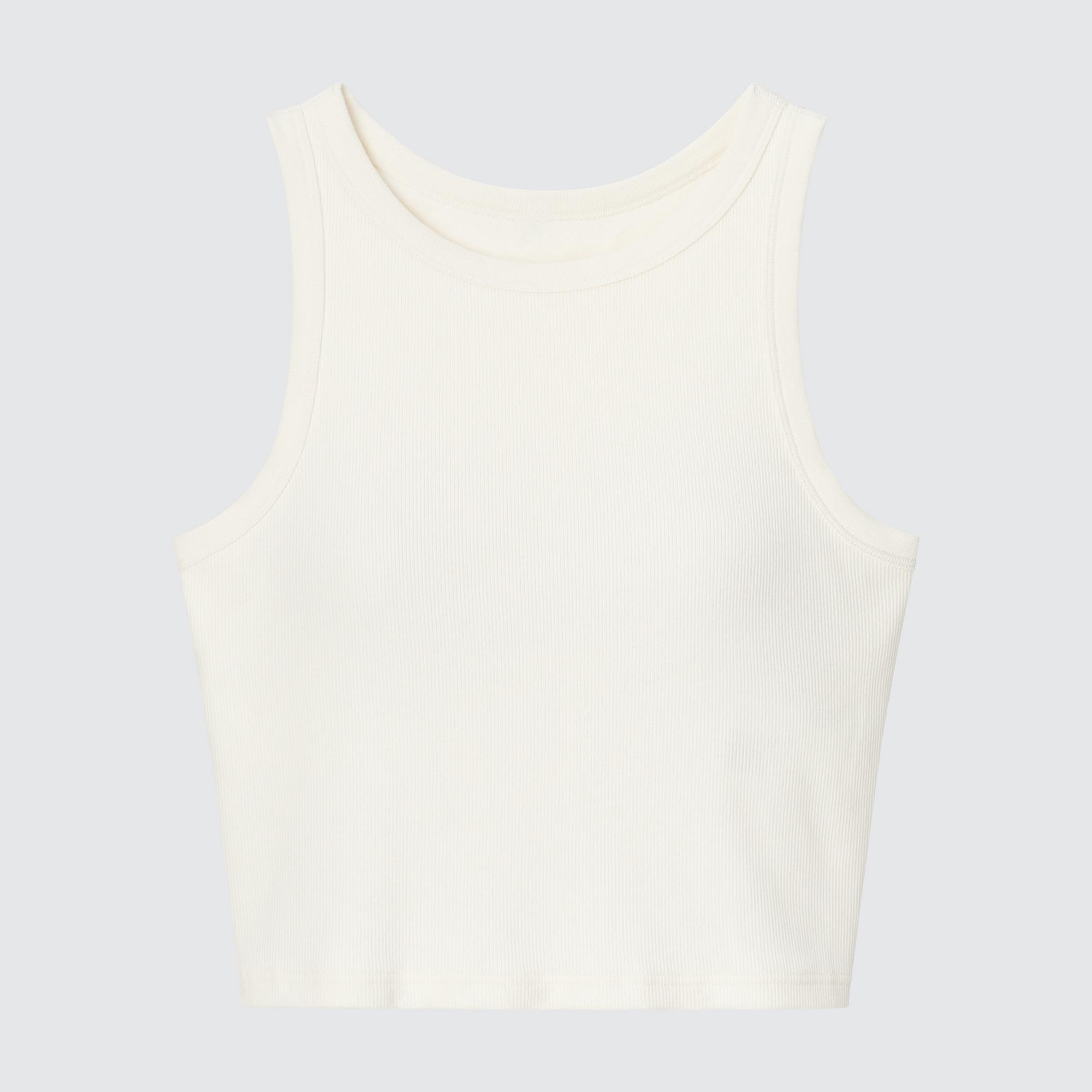 UNIQLO Ribbed Cropped Sleeveless Bra Top Hvite | 83WALXHSB