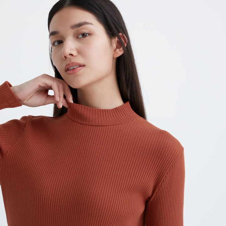 UNIQLO Ribbed High Neck Long Sleeved T-Shirt Mørke Oransje | 85PUJWBHO