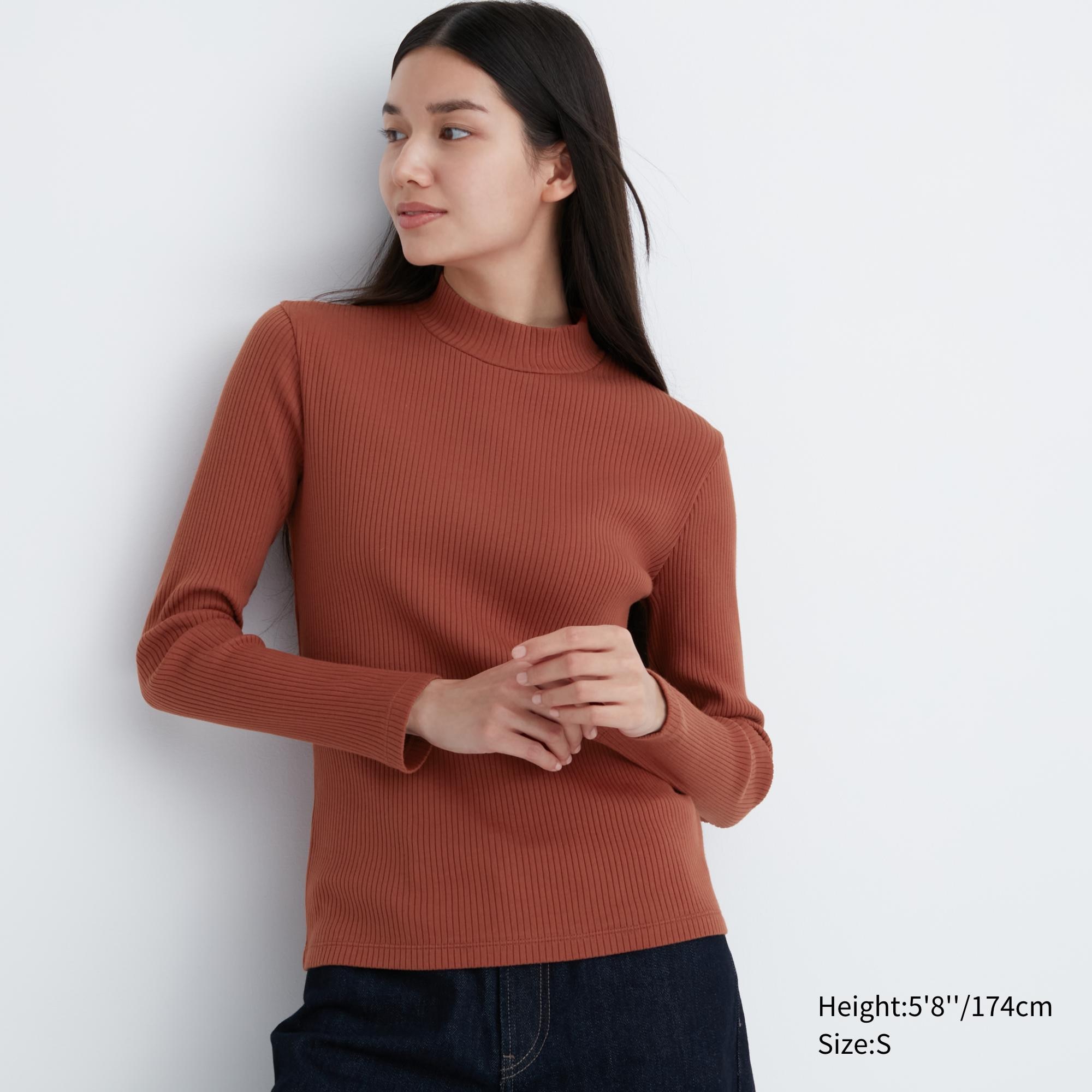 UNIQLO Ribbed High Neck Long Sleeved T-Shirt Mørke Oransje | 85PUJWBHO