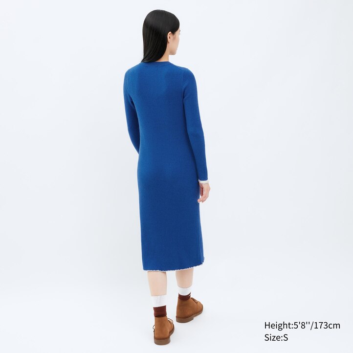 UNIQLO Ribbed Knit Long Sleeved Dress Rød | 34CLJKMYF