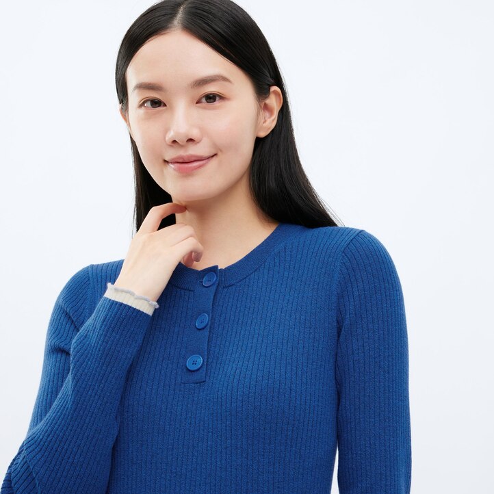 UNIQLO Ribbed Knit Long Sleeved Dress Rød | 34CLJKMYF