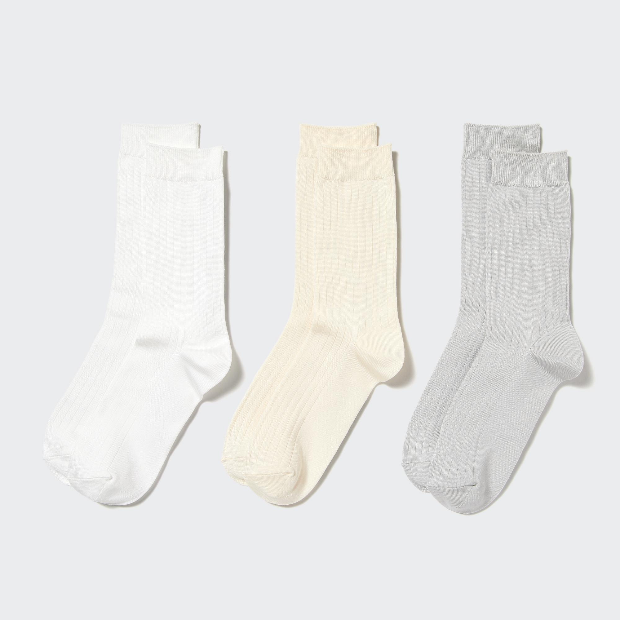 UNIQLO Ribbed Socks Three Pairs Hvite | 37CFSMGWO