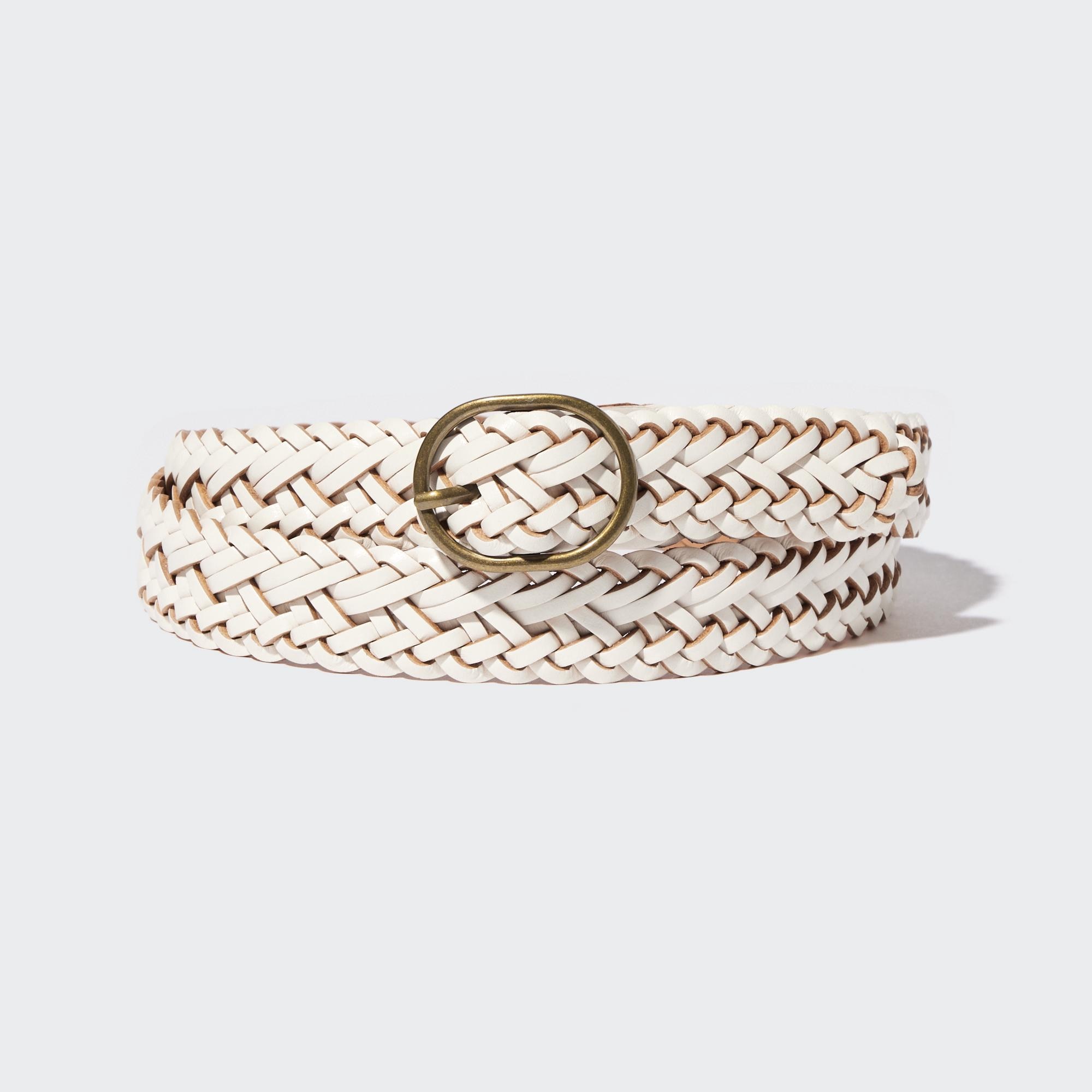 UNIQLO Round Buckle Mesh Leather Belt Hvite | 36LAIJCTF