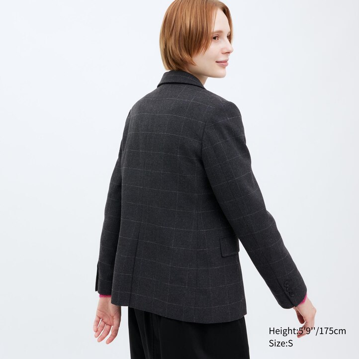 UNIQLO Single Breasted Checked Jacket Mørke | 62LRZBODQ