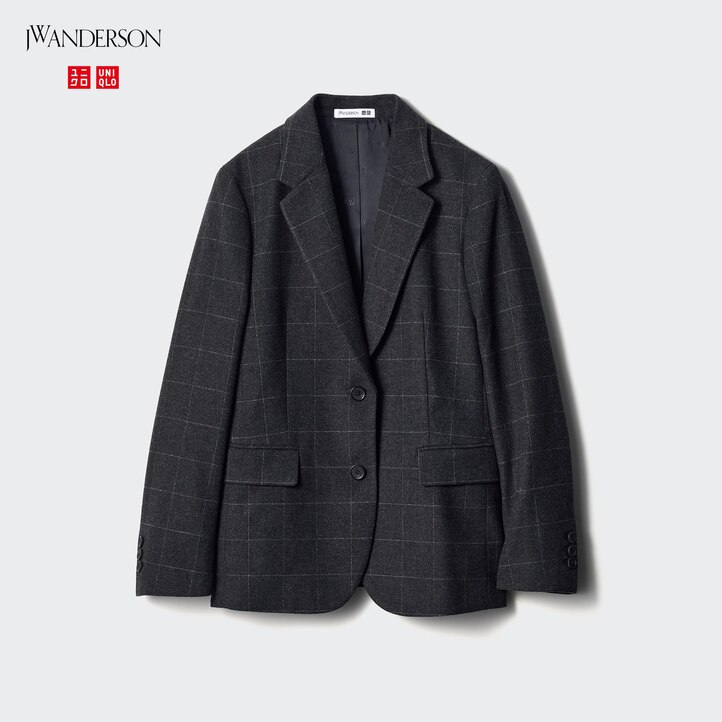 UNIQLO Single Breasted Checked Jacket Mørke | 62LRZBODQ