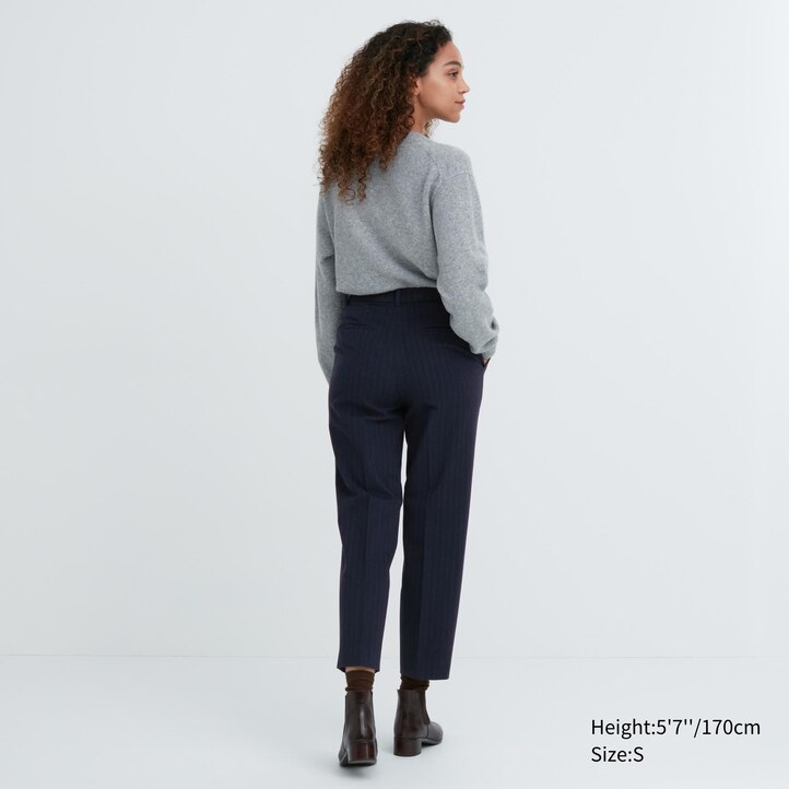 UNIQLO Smart Brushed Striped Ankle Length Trousers Marineblå | 67MEVJPCH