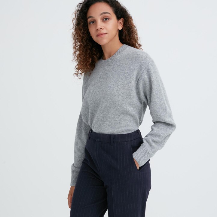 UNIQLO Smart Brushed Striped Ankle Length Trousers Marineblå | 67MEVJPCH