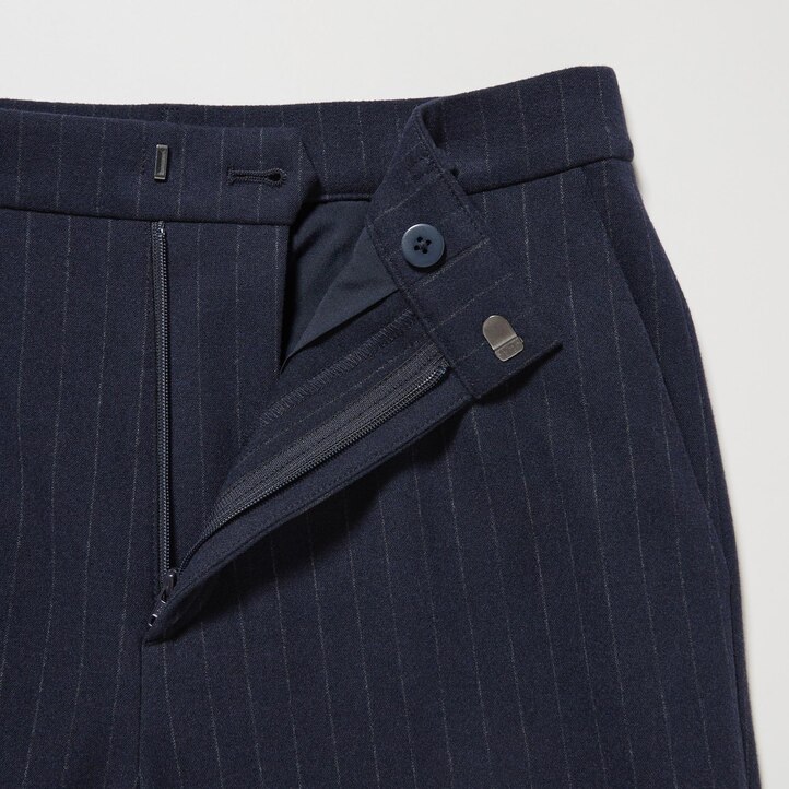 UNIQLO Smart Brushed Striped Ankle Length Trousers Marineblå | 67MEVJPCH