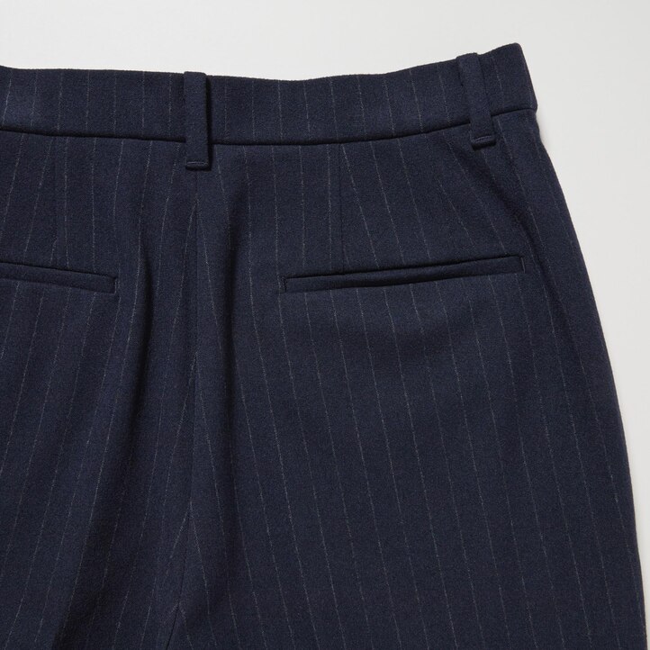 UNIQLO Smart Brushed Striped Ankle Length Trousers Marineblå | 67MEVJPCH