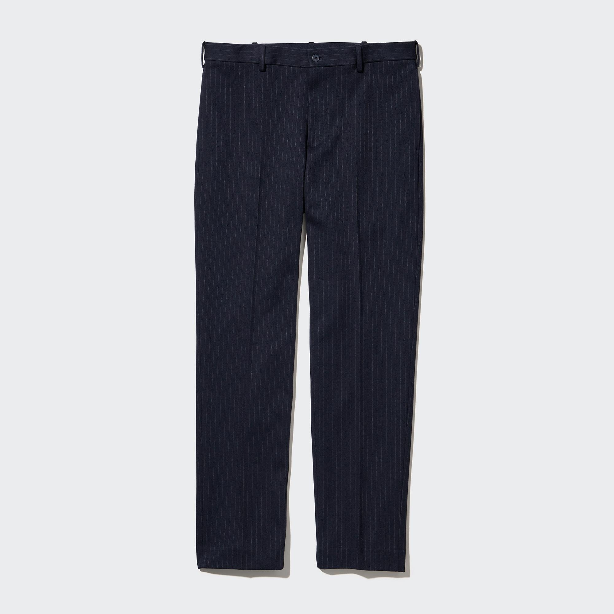 UNIQLO Smart Striped Ankle Length Trousers Long Marineblå | 87HFNVKDZ