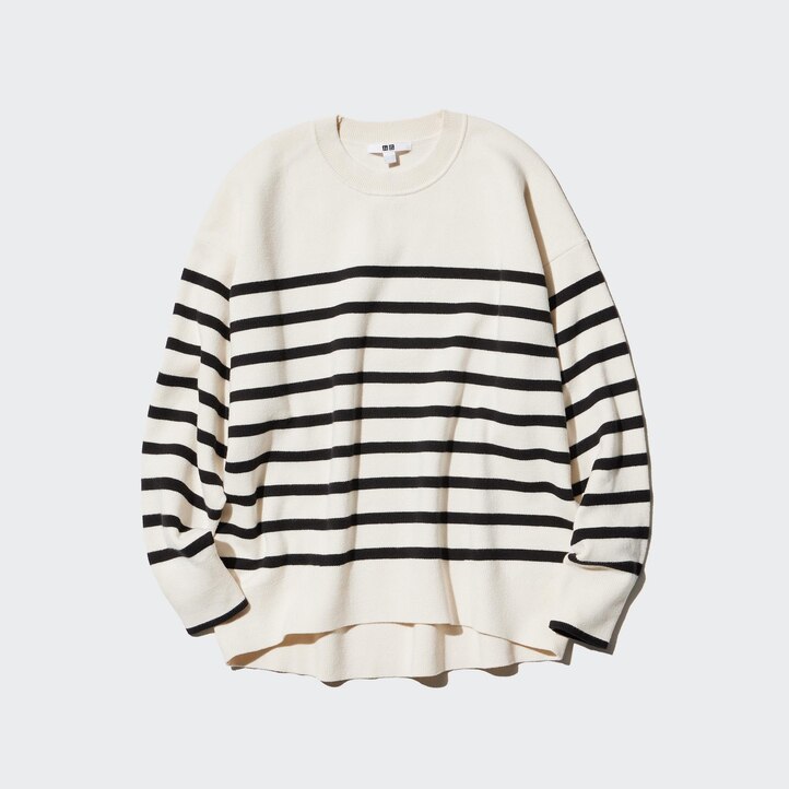 UNIQLO Smooth Cotton Relaxed Fit Striped Crew Neck Jumper Rød | 79GATIPYZ