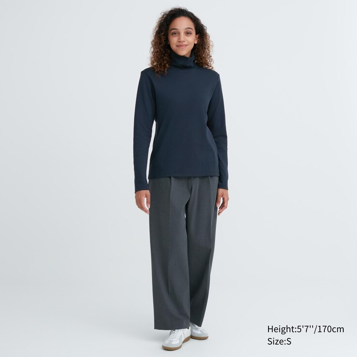 UNIQLO Smooth Cotton Stretch Turtleneck Long Sleeved Top Svarte | 63IPDQYZF