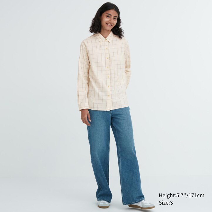 UNIQLO Soft Brushed Checked Long Sleeved Shirt Hvite | 02DLNCISE