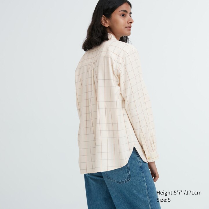 UNIQLO Soft Brushed Checked Long Sleeved Shirt Hvite | 02DLNCISE