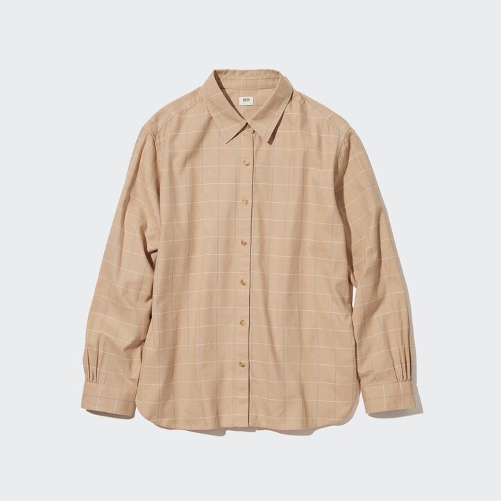 UNIQLO Soft Brushed Checked Long Sleeved Shirt Hvite | 02DLNCISE