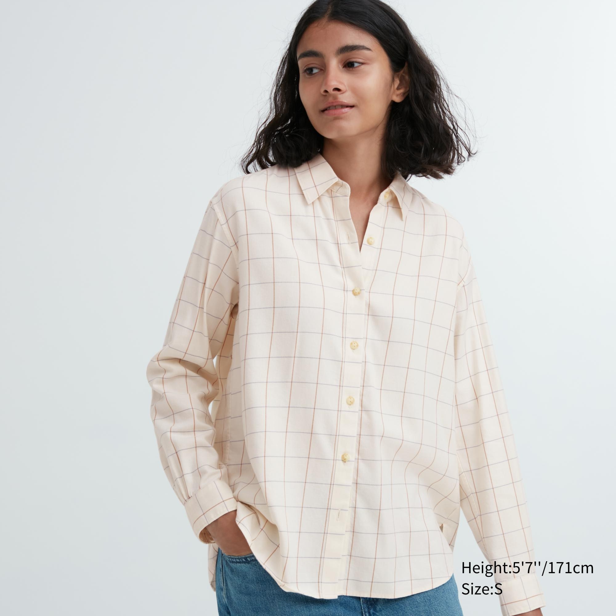 UNIQLO Soft Brushed Checked Long Sleeved Shirt Hvite | 02DLNCISE