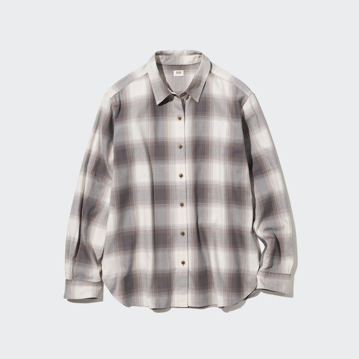 UNIQLO Soft Brushed Checked Long Sleeved Shirt Gray | 38HUKWJOC