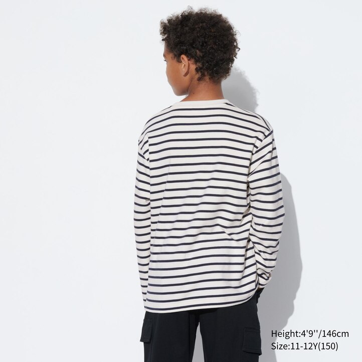 UNIQLO Soft Brushed Cotton Striped Crew Neck Long Sleeved T-Shirt Hvite | 46DFAQWIX