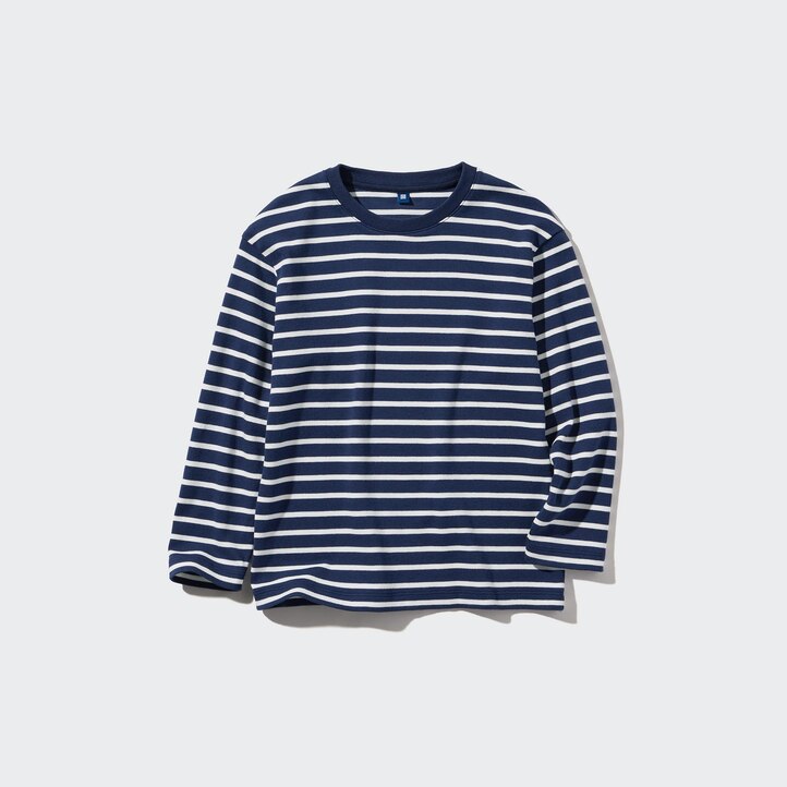 UNIQLO Soft Brushed Cotton Striped Crew Neck Long Sleeved T-Shirt Hvite | 72QYUSBHD