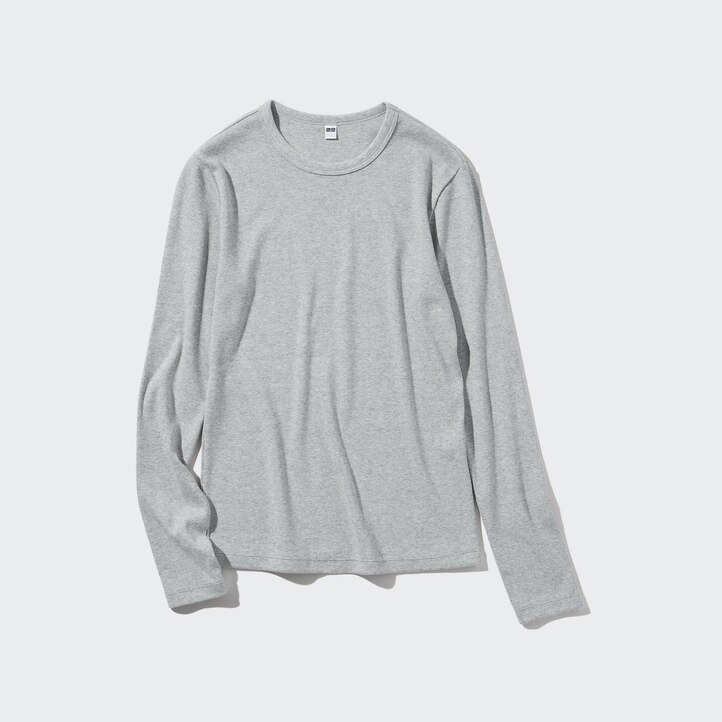 UNIQLO Soft Ribbed Fitted Crew Neck Long Sleeved T-Shirt Grønn | 79IKGXTVA