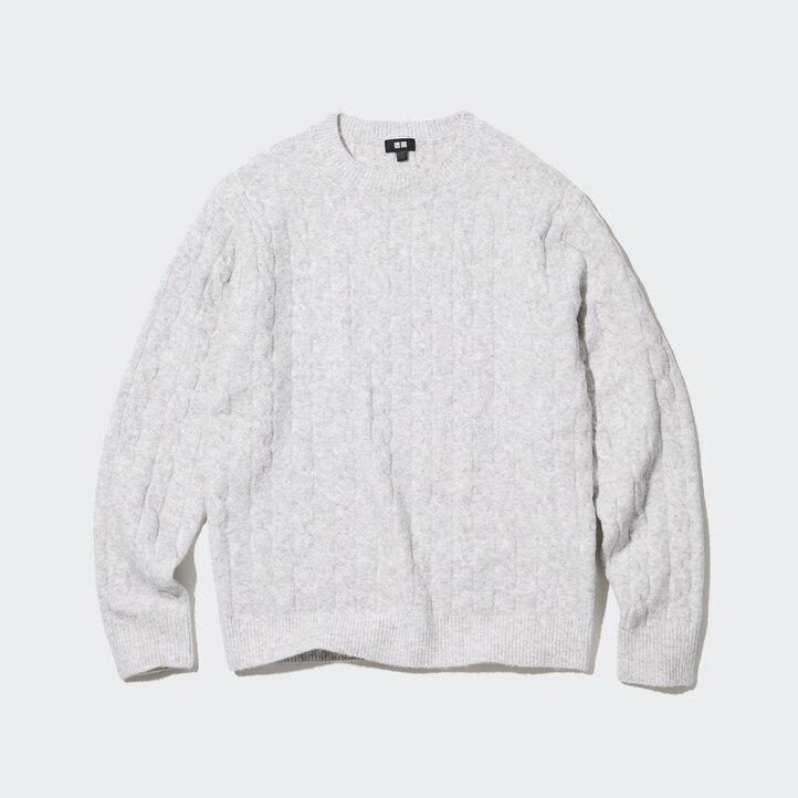 UNIQLO Soufflé Yarn Cable Knit Crew Neck Jumper Hvite | 39QXWLRGJ