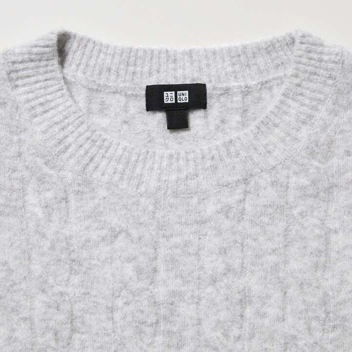 UNIQLO Soufflé Yarn Cable Knit Crew Neck Jumper Hvite | 39QXWLRGJ