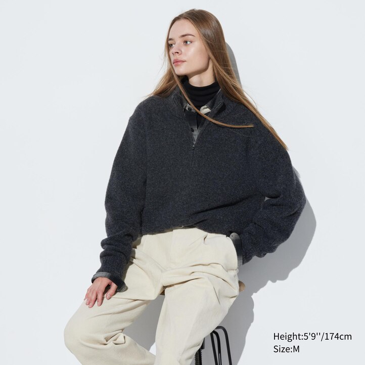 UNIQLO Soufflé Yarn Half Zipped Jumper Natural | 94GBDOALJ