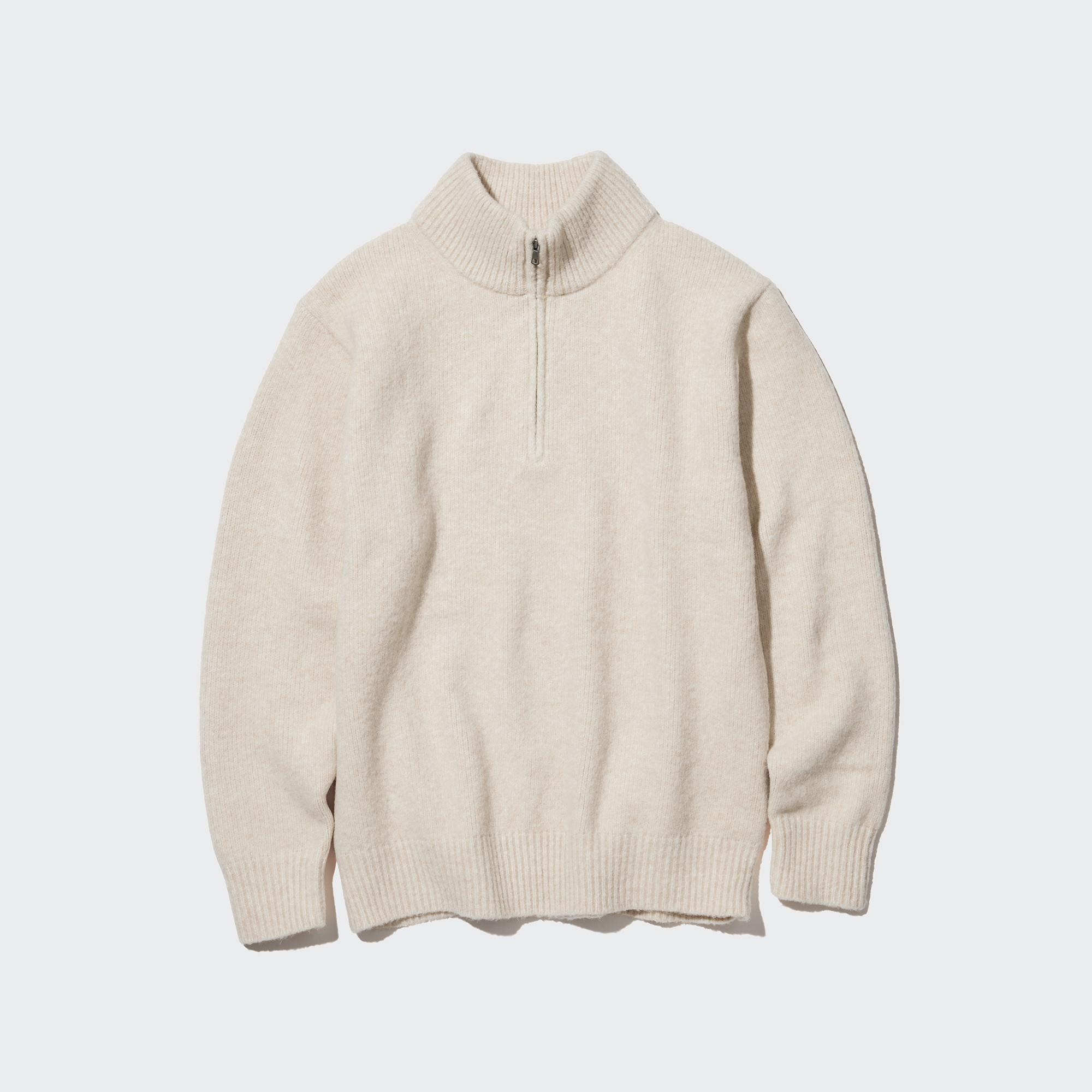 UNIQLO Soufflé Yarn Half Zipped Jumper Natural | 94GBDOALJ