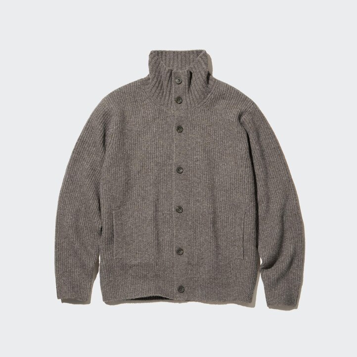 UNIQLO Soufflé Yarn Low Gauge Grandad Collar Cardigan Brune | 60BTLSAKP