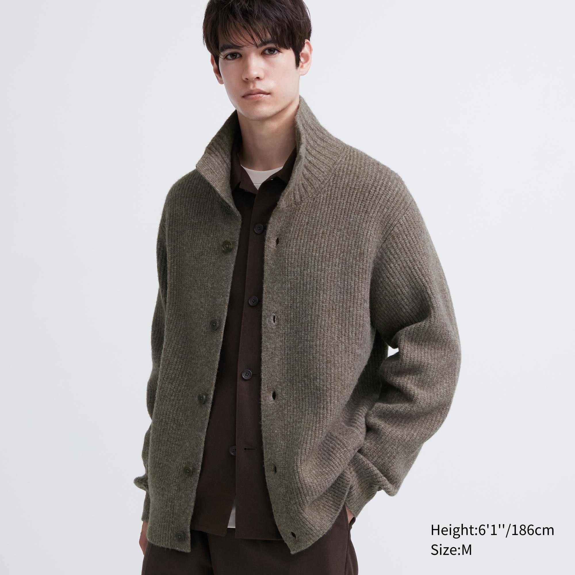 UNIQLO Soufflé Yarn Low Gauge Grandad Collar Cardigan Brune | 60BTLSAKP