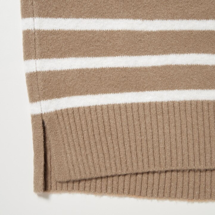 UNIQLO Soufflé Yarn Striped High Neck Jumper Beige | 21MEFUKSP