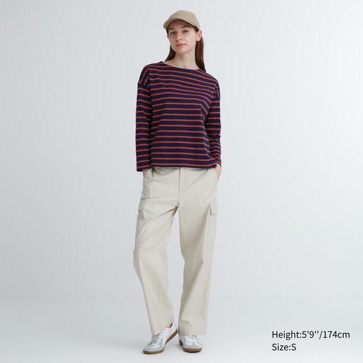 UNIQLO Striped Long Sleeved T-Shirt Hvite | 84XEHCGNI