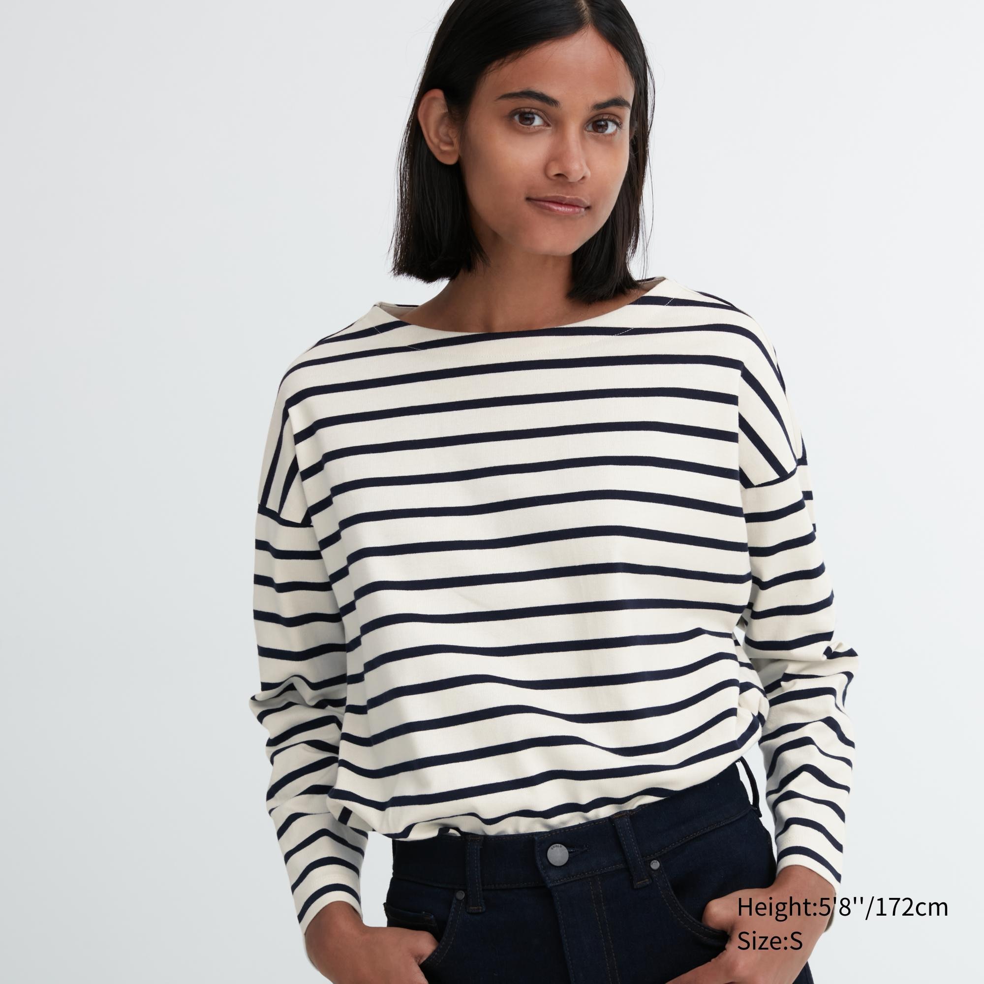 UNIQLO Striped Long Sleeved T-Shirt Hvite | 84XEHCGNI