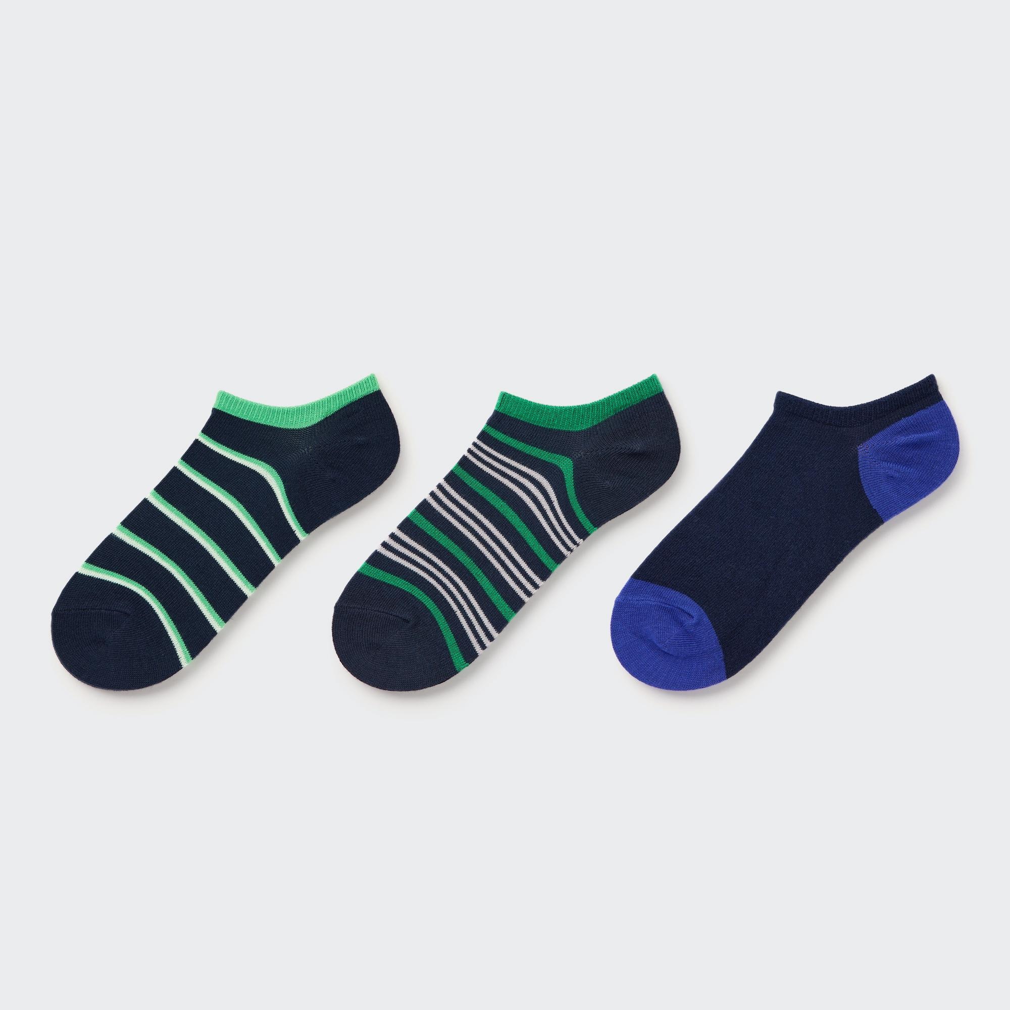 UNIQLO Striped Short Socks Three Pairs Marineblå | 86ZPNKYQR