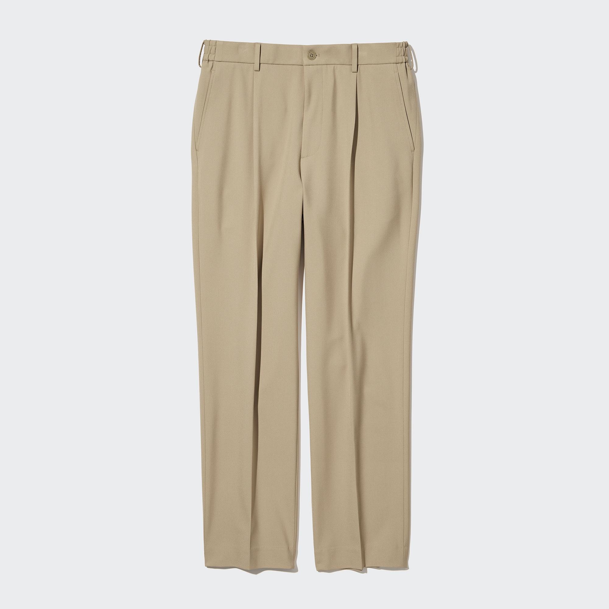 UNIQLO Two Way Stretch Pleated Tapered Fit Trousers Beige | 63MOGEKBZ