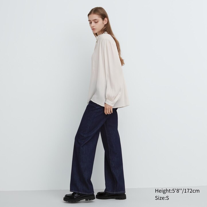 UNIQLO Volume Blouse Hvite | 06QZBWAMY