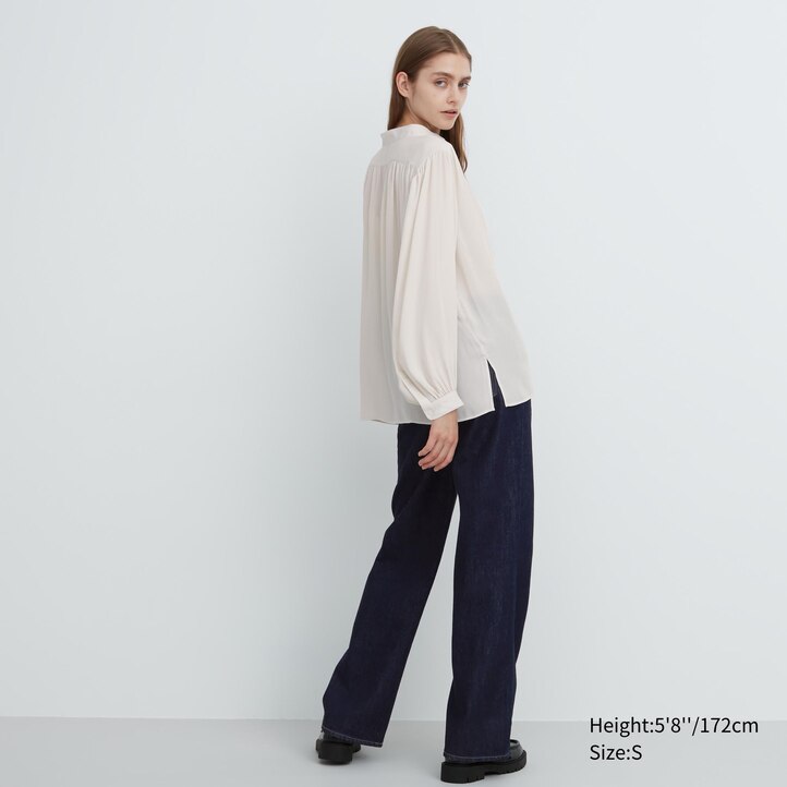 UNIQLO Volume Blouse Hvite | 06QZBWAMY