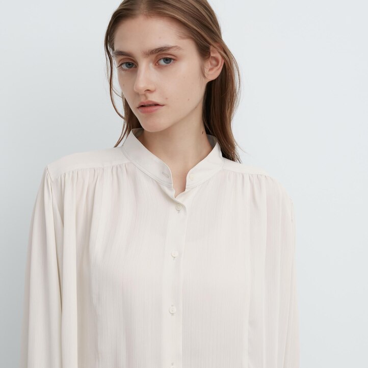 UNIQLO Volume Blouse Hvite | 06QZBWAMY