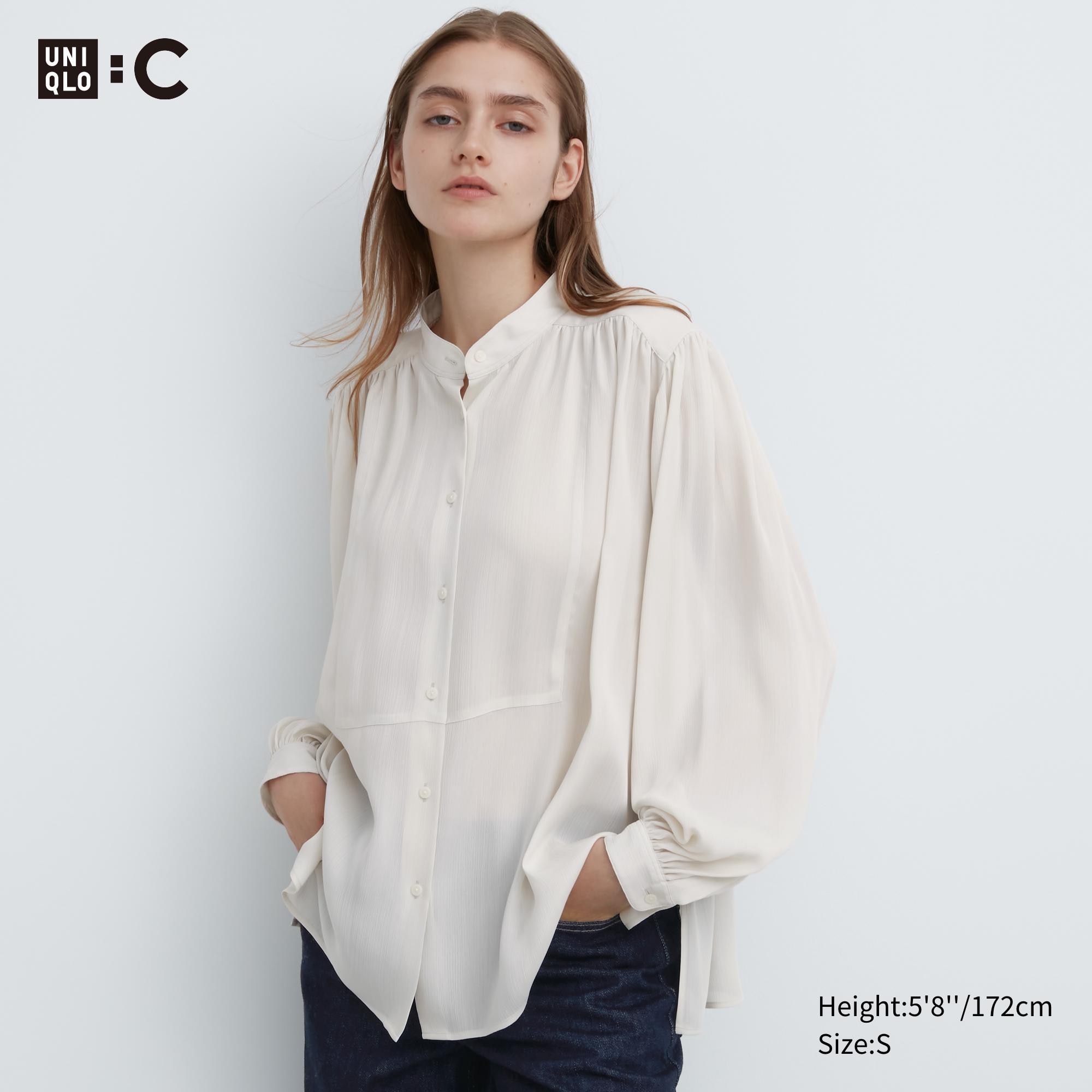 UNIQLO Volume Blouse Hvite | 06QZBWAMY