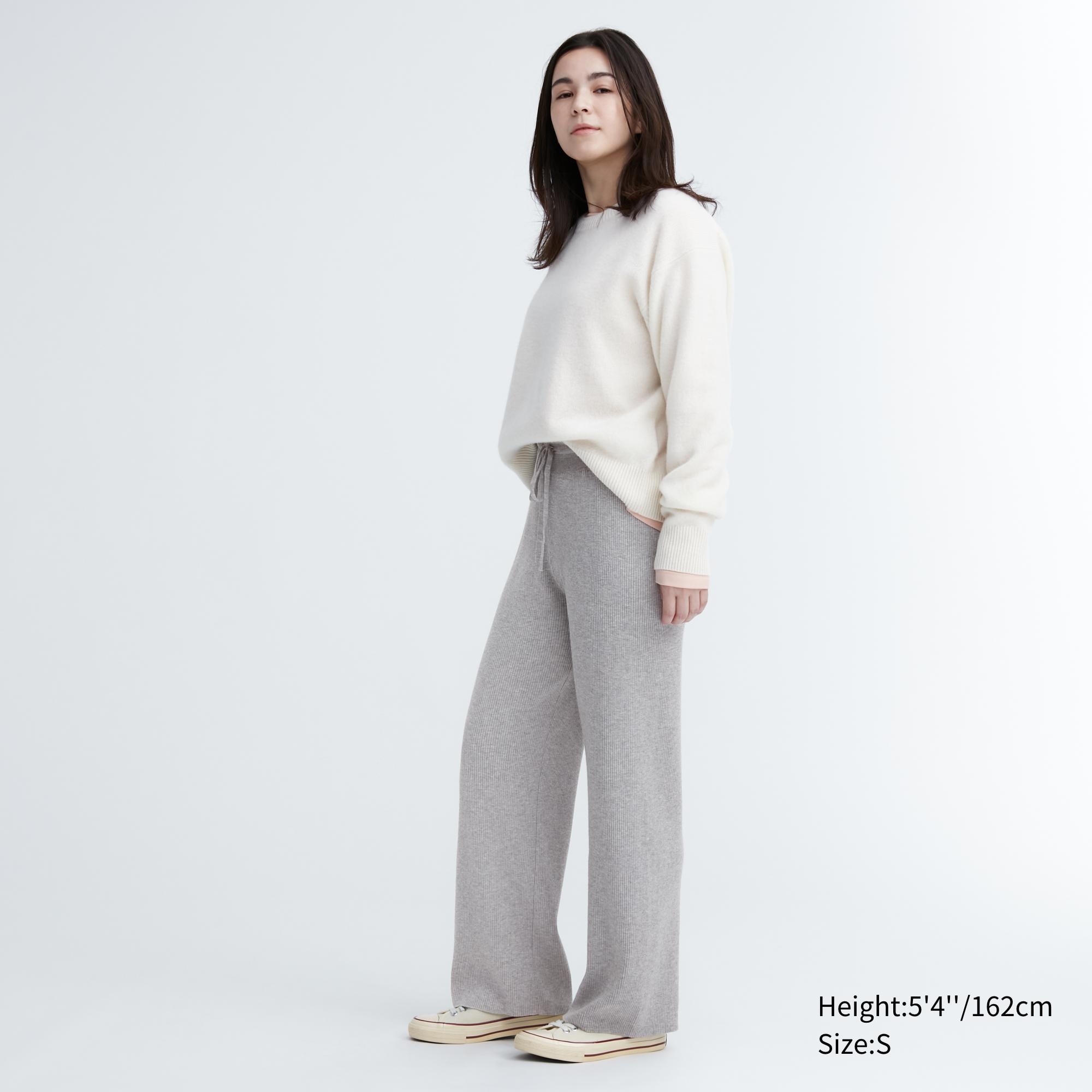 UNIQLO Washable Knit Ribbed Trousers Gray | 35GFCDSAE