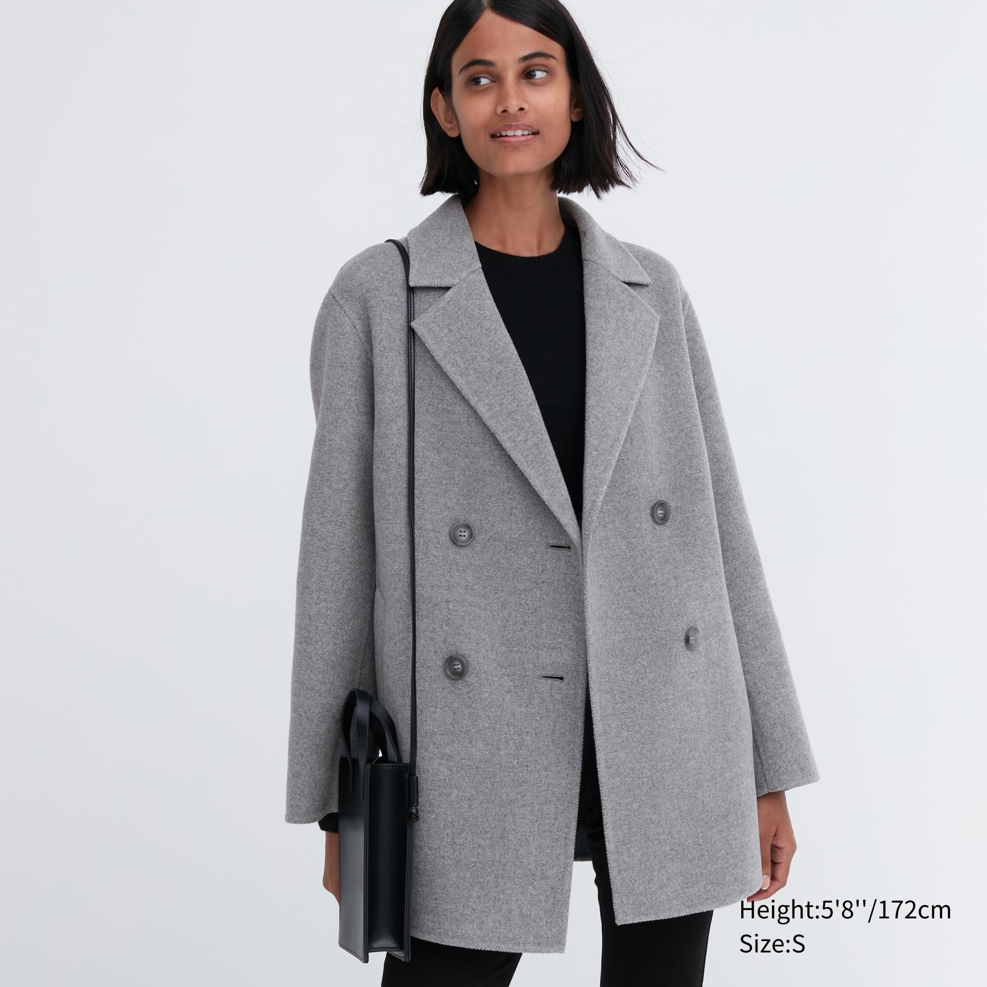 UNIQLO Wool Blend Short Coat Gray | 30EAUOZGS